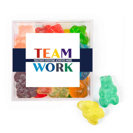 Personalized Teamwork JUST CANDY� favor cube with Gummy Bears