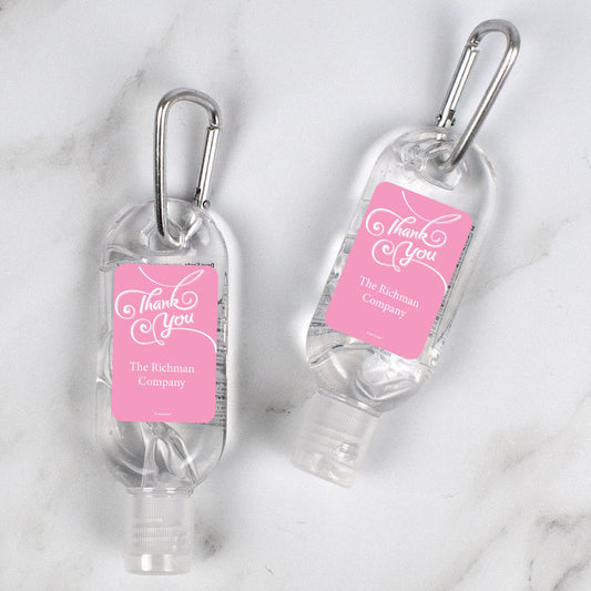 Personalized Hand Sanitizer with Carabiner Thank You Swirls 1 fl. oz bottle