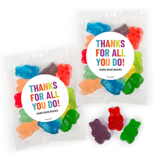 Personalized Thanks For All You Do Candy Bags with Assorted Gummi Bears