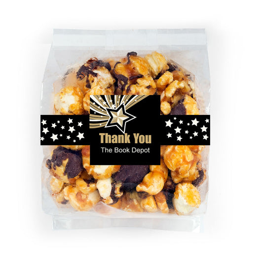 Personalized Thank You Gold Star Chocolate Caramel Sea Salt Gourmet Popcorn 3.5 oz Bag