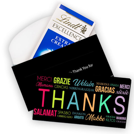 Deluxe Personalized Business Thank You Languages Lindt Chocolate Bar in Gift Box (3.5oz)