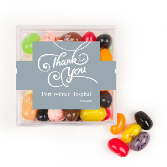 Personalized Thank You Swirls JUST CANDY� favor cube with Jelly Belly Jelly Beans