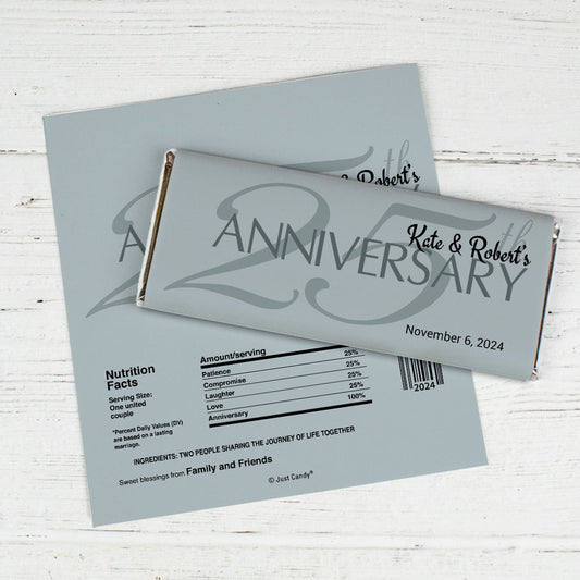 Anniversary Personalized Chocolate Bar Wrappers 25th Anniversary Chocolate Favor