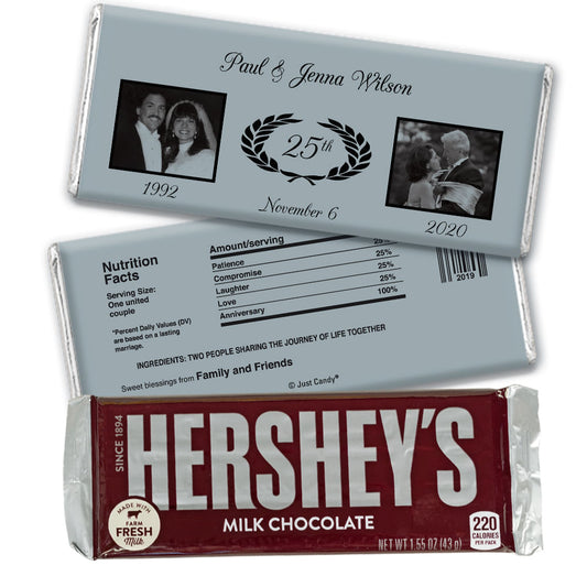 Anniversary Personalized Hershey's Milk Chocolate Bar Gilded Fleur de Lis Silver 25th