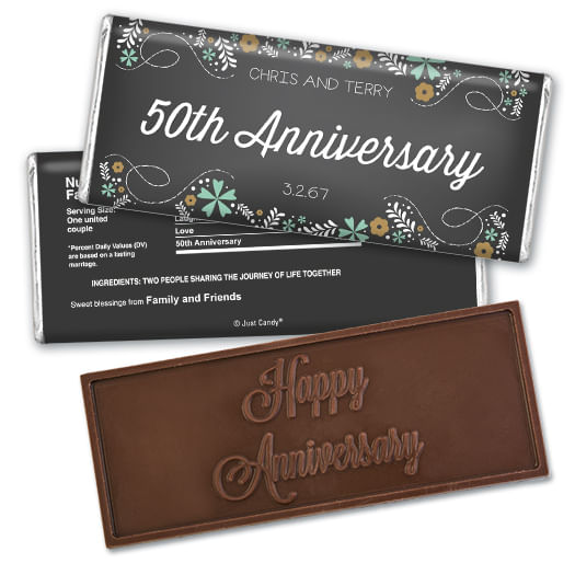 Anniversary Personalized Embossed Chocolate Bar Flowers & Scrolls