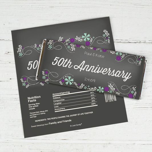 Anniversary Personalized Chocolate Bar Wrappers Flowers & Scrolls