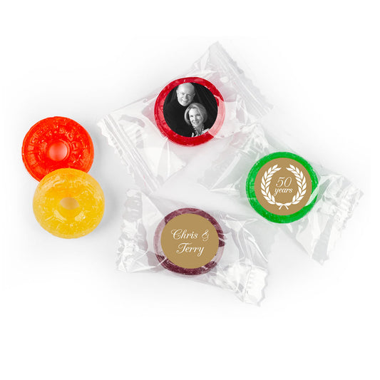 Anniversary Personalized LifeSavers 5 Flavor Hard Candy Then and Now Photos Golden 50th (300 Pack)