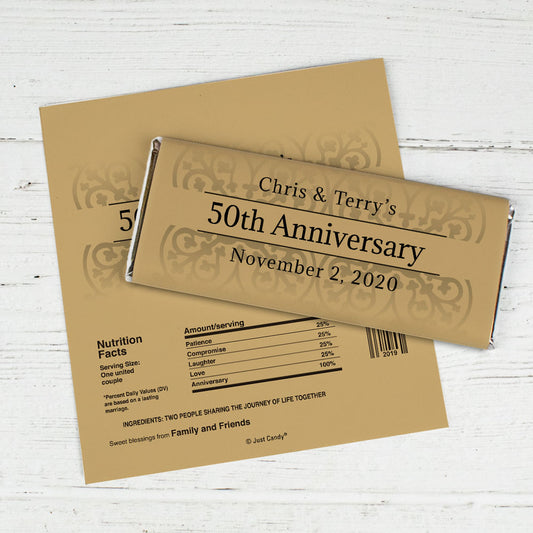 Anniversary Personalized Chocolate Bar Wrappers Golden 50th