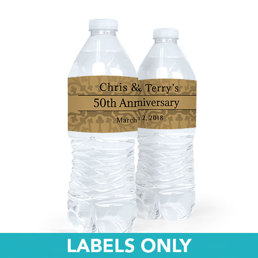 Personalized Anniversary Golden 50th Water Bottle Sticker Labels (5 Labels)