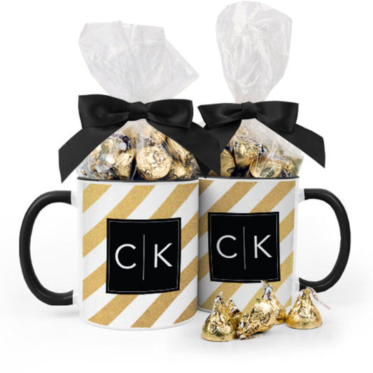 Personalized Anniversary Gold Stripes 11oz Mug with Hershey's Kisses