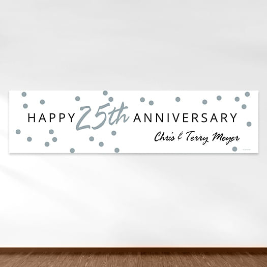 Personalized Silver Dots Anniversary 5 Ft. Banner