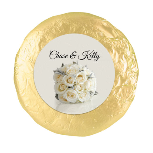 Wedding Favor 1.25" Sticker White Roses Bouquet (48 Stickers)