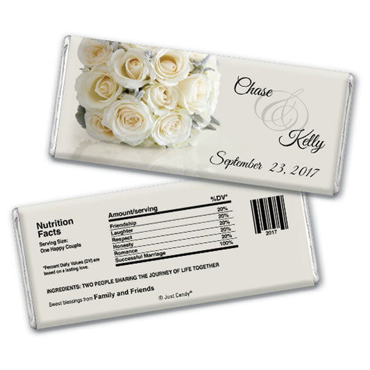 Wedding Favor Personalized Hershey's Milk Chocolate Bar White Roses Bouquet