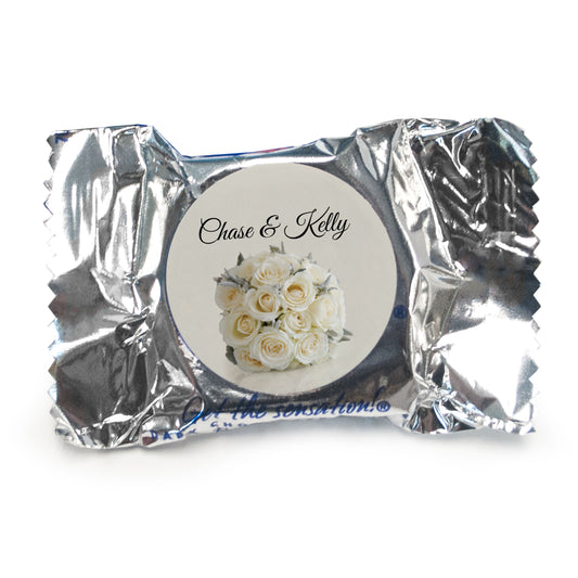 Wedding Favor Personalized York Peppermint Patties White Roses Bouquet - pack of 70