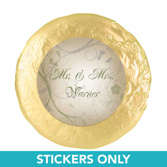 Wedding Favor 1.25" Sticker Monogram Leaves Swirls (48 Stickers)