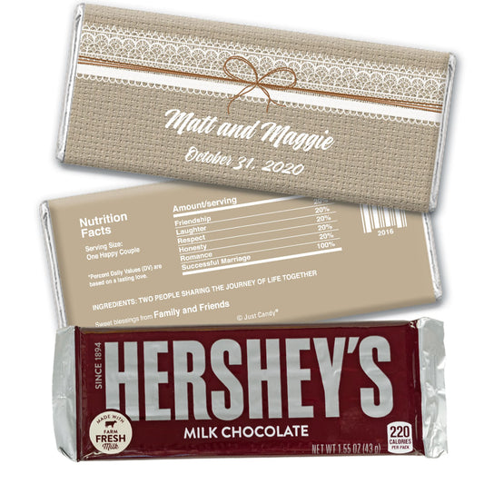 Wedding Favor Personalized Hershey's Milk Chocolate Bar Burlap and Lace