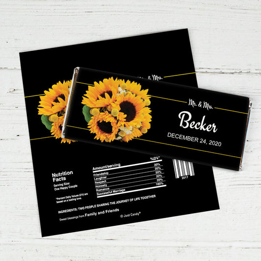 Wedding Favor Personalized Chocolate Bar Wrappers Sunflower Bouquet