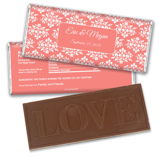 Wedding Favor Personalized Embossed Chocolate Bar Floral Lattice