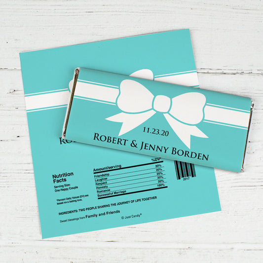 Wedding Favor Personalized Chocolate Bar Wrappers Tiffany Theme Bow