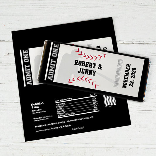 Wedding Favor Personalized Chocolate Bar Wrappers Baseball Ticket