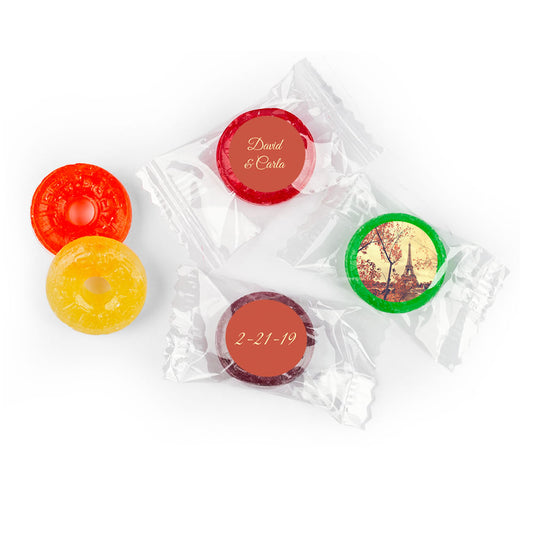 Personalized 5 Flavor Hard Candy Paris in the Fall Wedding Favors