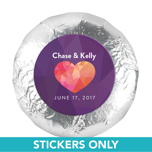 Personalized Wedding Purple Heart 1.25" Sticker (48 Stickers)