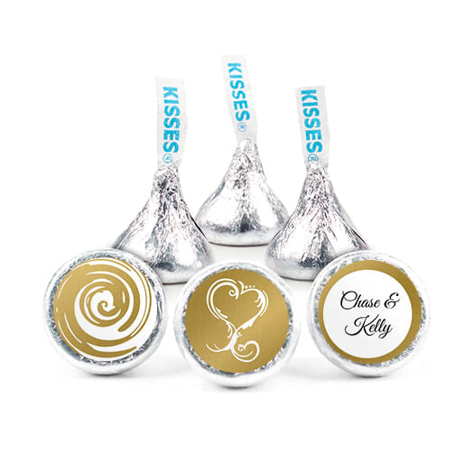 Personalized Metallic Wedding Swirl Hearts Hershey's Kisses