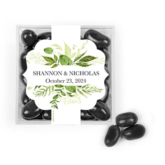 Personalized Wedding Botanical Greenery JUST CANDY Favor Cube with Jelly Belly Jelly Beans