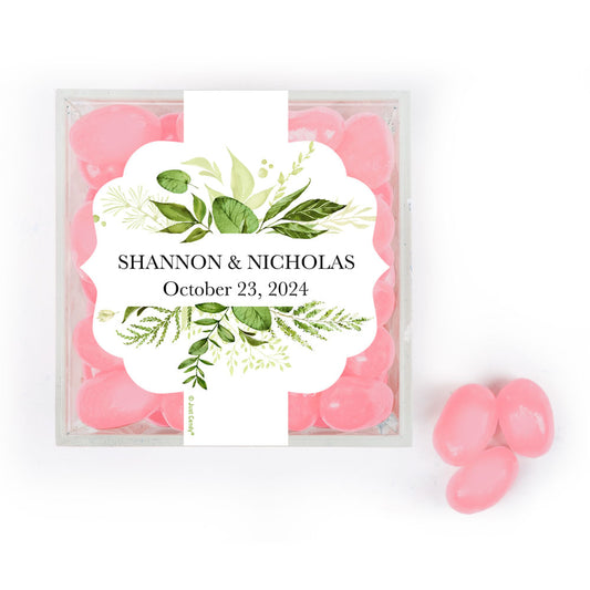 Personalized Wedding Botanical Greenery JUST CANDY Favor Cube with Jelly Belly Jelly Beans