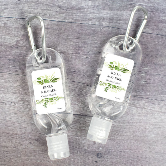 Personalized Hand Sanitizer with Carabiner Wedding 1 fl. oz bottle - Botanical Greenery