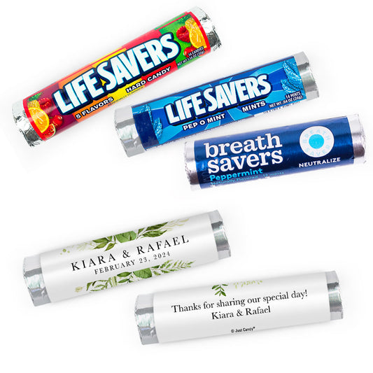 Personalized Wedding Whimsical Greenery Lifesavers Rolls (20 Rolls)