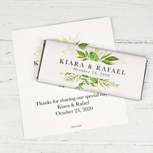 Personalized Wedding Botanical Greenery Chocolate Bar Wrappers