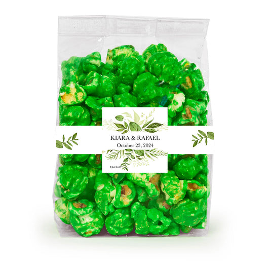 Personalized Wedding Botanical Greenery Candy Coated Popcorn 3.5oz Bag