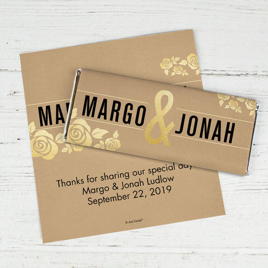 Personalized Wedding Golden Roses Chocolate Bar Wrappers