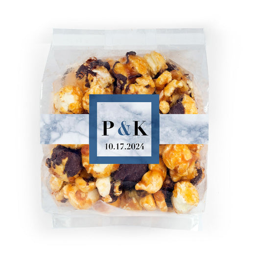 Personalized Wedding Marble Chocolate Caramel Sea Salt Gourmet Popcorn 3.5 oz Bag