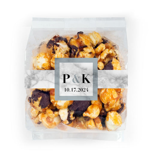 Personalized Wedding Marble Chocolate Caramel Sea Salt Gourmet Popcorn 3.5 oz Bag