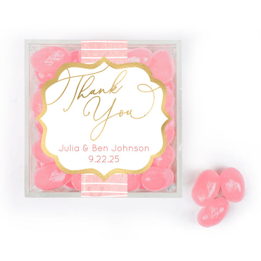 Personalized Wedding Pink Thank You JUST CANDY® favor cube with Jelly Belly Jelly Beans