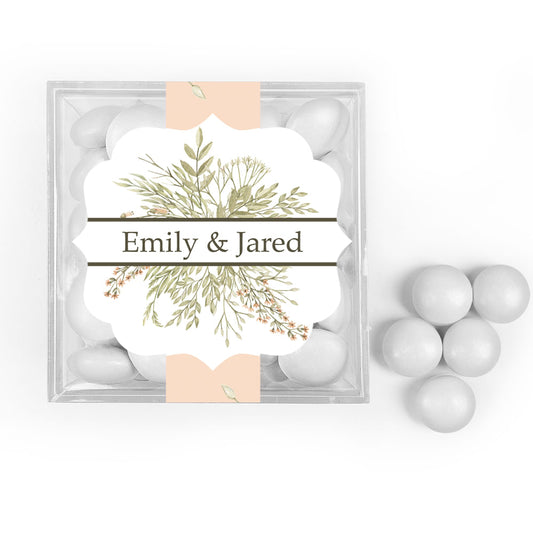 Personalized Wedding Wildflower JUST CANDY® favor cube with Just Candy Milk Chocolate Minis