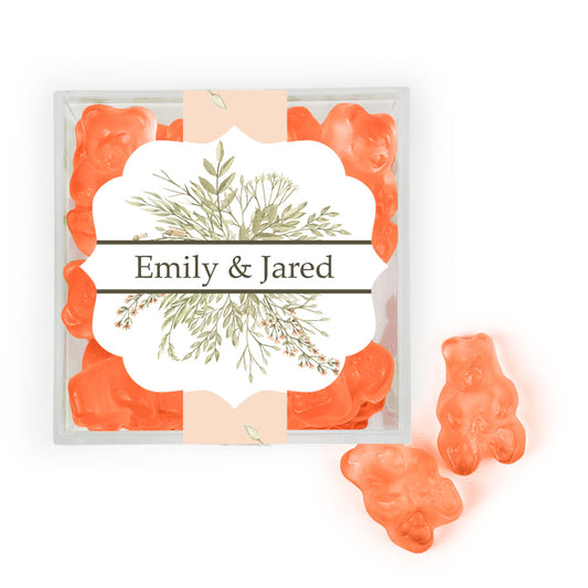 Personalized Wedding Wildflower JUST CANDY® favor cube with Gummy Bears