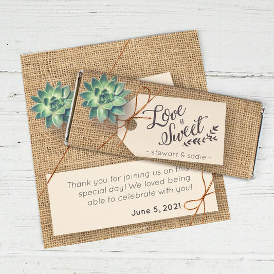 Personalized Wedding Sweet Burlap Chocolate Bar Wrappers