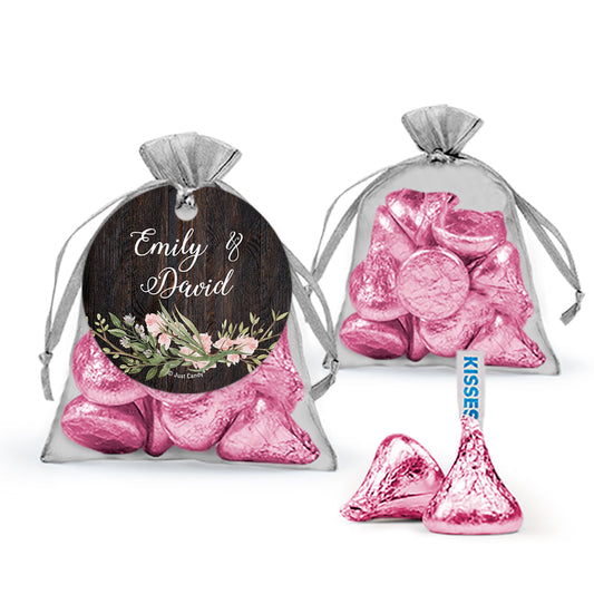 Personalized Wedding Rustic Romance Hershey's Kisses Organza Bag with Gift Tag