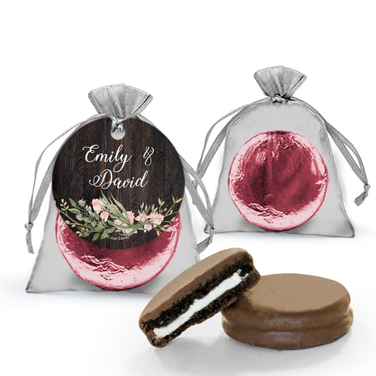 Personalized Wedding Rustic Romance Chocolate Covered Oreo Organza Bag