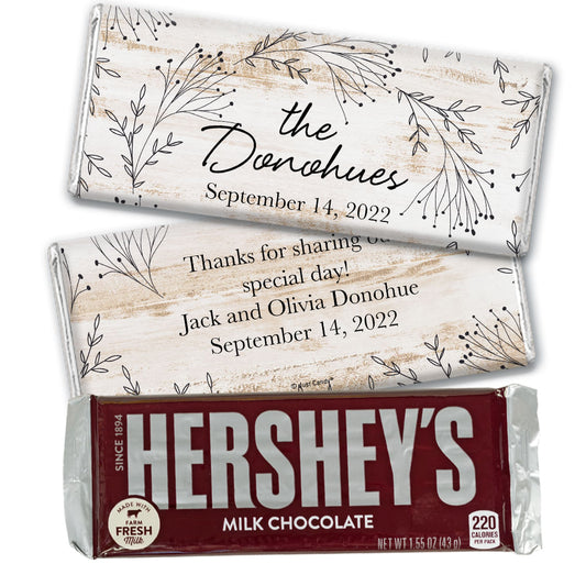 Personalized Wedding Delicate Botanicals Hershey's Milk Chocolate Bar & Wrapper