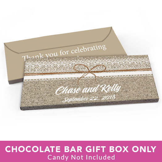 Deluxe Personalized Wedding Burlap and Lace Candy Bar Favor Box