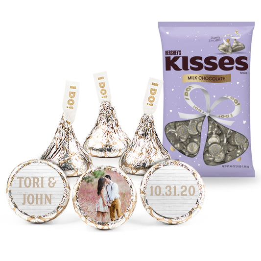 300 Pcs Personalized Wedding Candy Favors Hershey's Kisses - Rustic Photo - Assembly Required