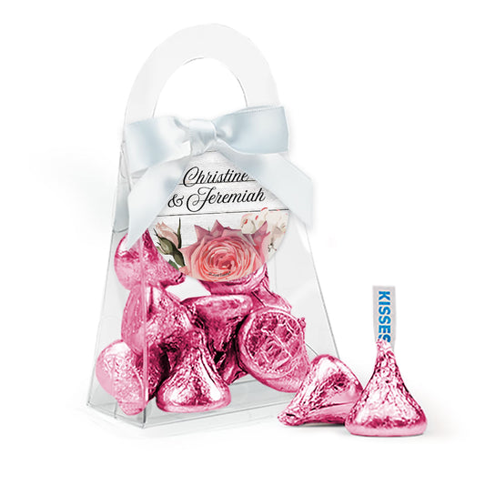 Personalized Wedding Reception Elegant Arrangement Favor Purse with Hershey's Kisses and Bow with Gift Tag