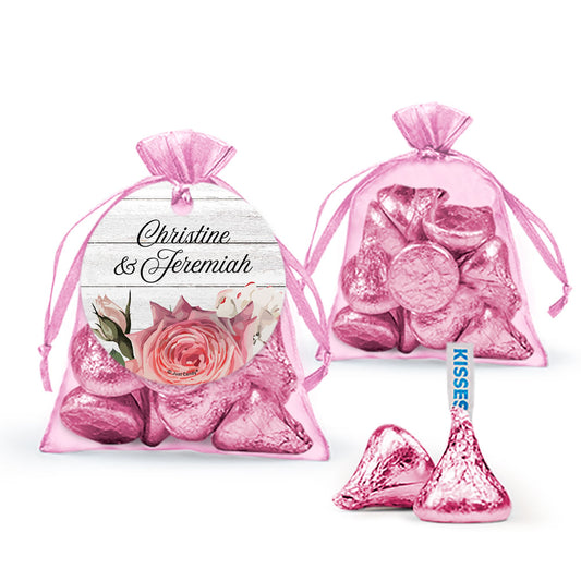 Personalized Wedding Elegant Arrangement Hershey's Kisses Organza Bag with Gift Tag