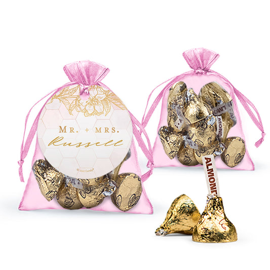 Personalized Wedding Blushing Dream Hershey's Kisses Organza Bag with Gift Tag