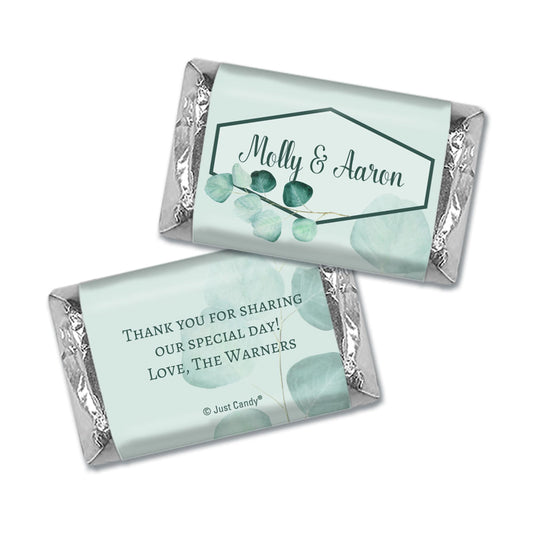 Personalized Wedding Hershey's Miniatures Wrappers Peaceful Eucalyptus