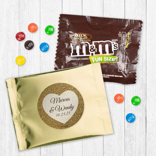 Personalized Wedding Sparlking Heart Milk Chocolate M&Ms Favor Bag